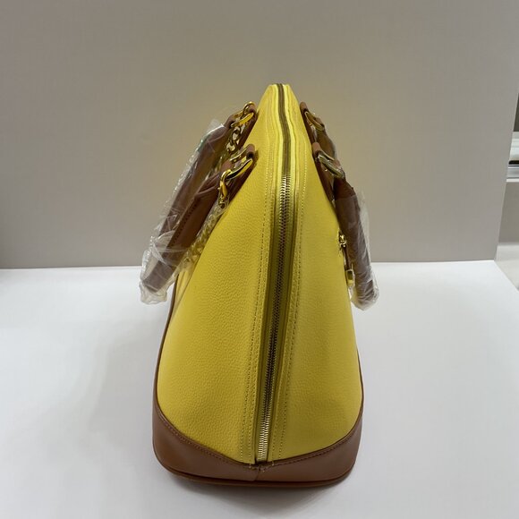 Joy & Iman Satchel Dome Handbag Faux Leather Yellow and Tan - NWT - Picture 9 of 15